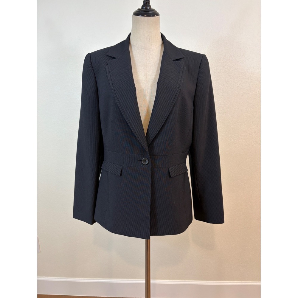 Tahari Arthur S Levine Blazer Womens 12 Black Pinstripe Single Button Career